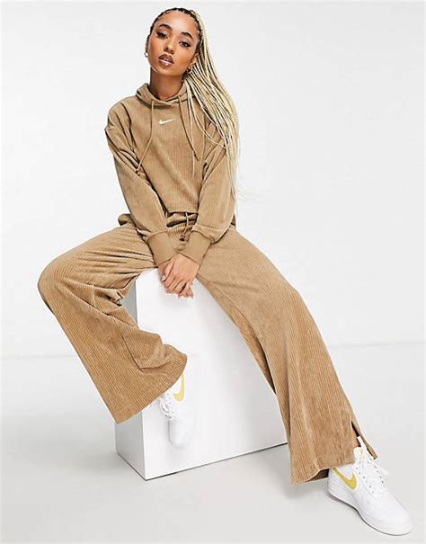 Nike velour cord co ord in driftwood beige 